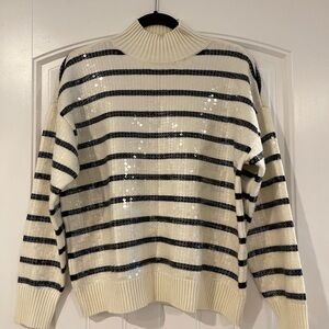 Striped Sequin Sweater - Cream and Black